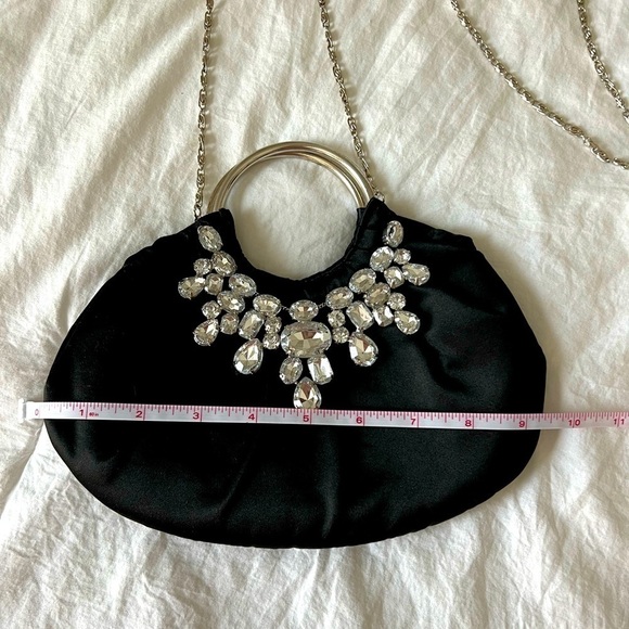 Lulu Townsend Black Satin w/ Rhinestones Glamour Party Handbag Chain Belt - Picture 5 of 6